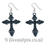 Ornate Black Cross Earrings - Click Image to Close